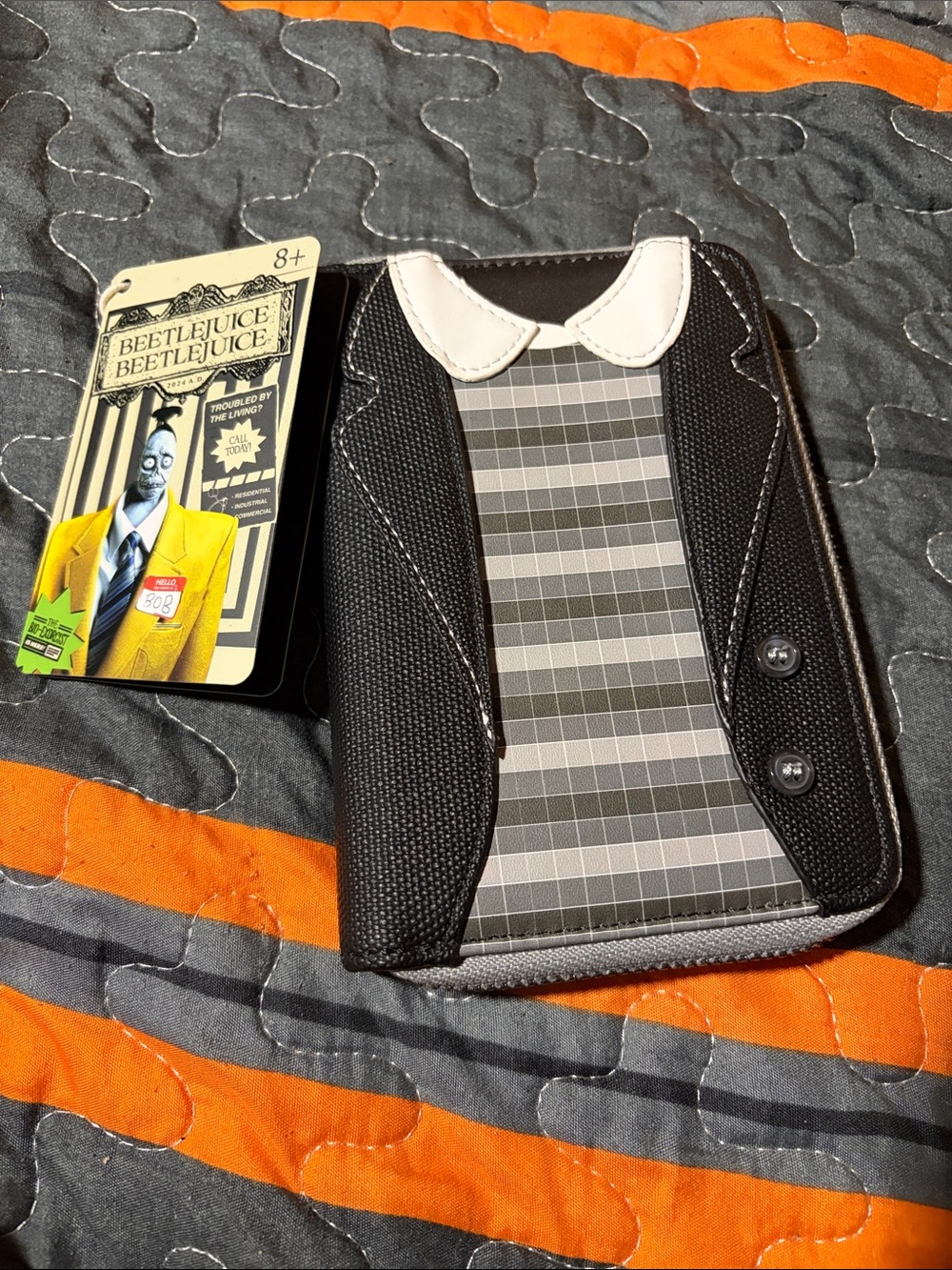 Loungefly Black and Gray Plaid Novelty Blazer Wallet Beetlejuice